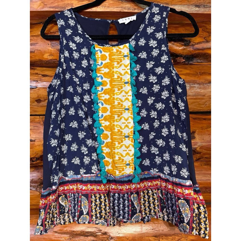 THML Sleeveless Paisley Print‎ Boho Blouse Size Small